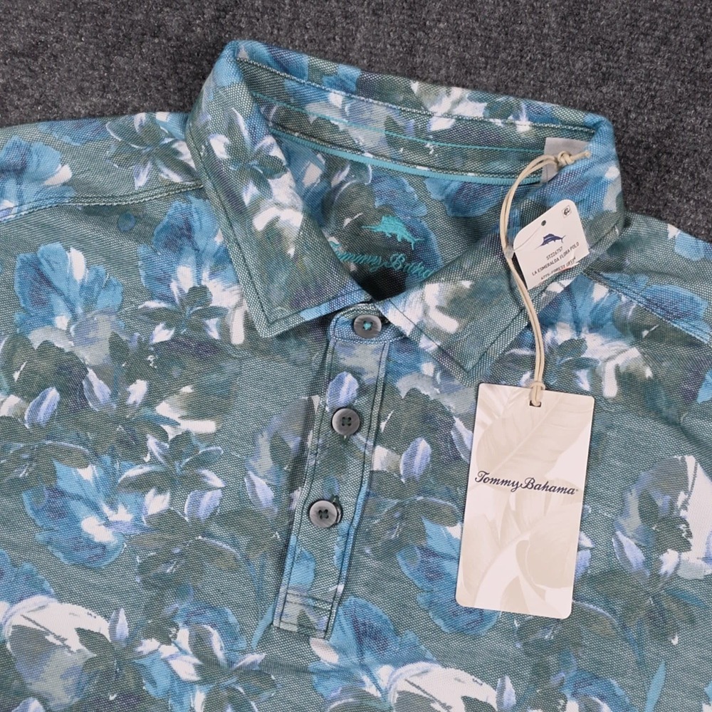 NWT Tommy Bahama La Esmeralda Flora Polo Shirt Mens L Beach AOP IslandZone